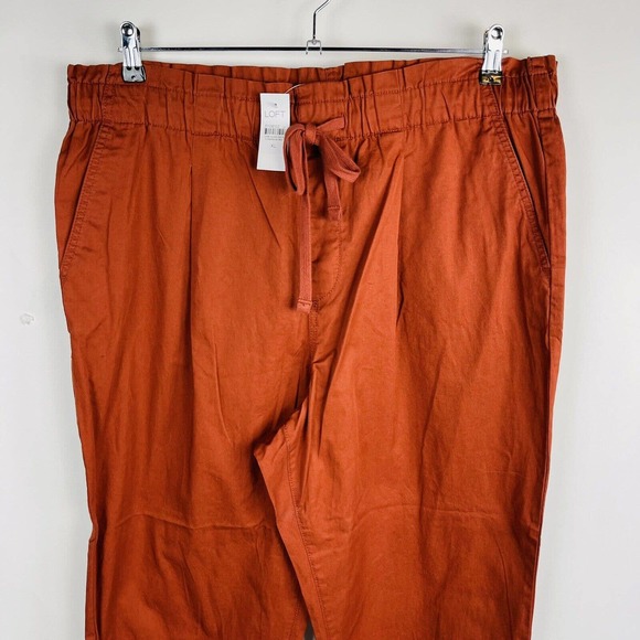 New LOFT Womans Sz XL Paperbag High Waist Pants Orange Relaxed Fit Crop NWT - Picture 3 of 8
